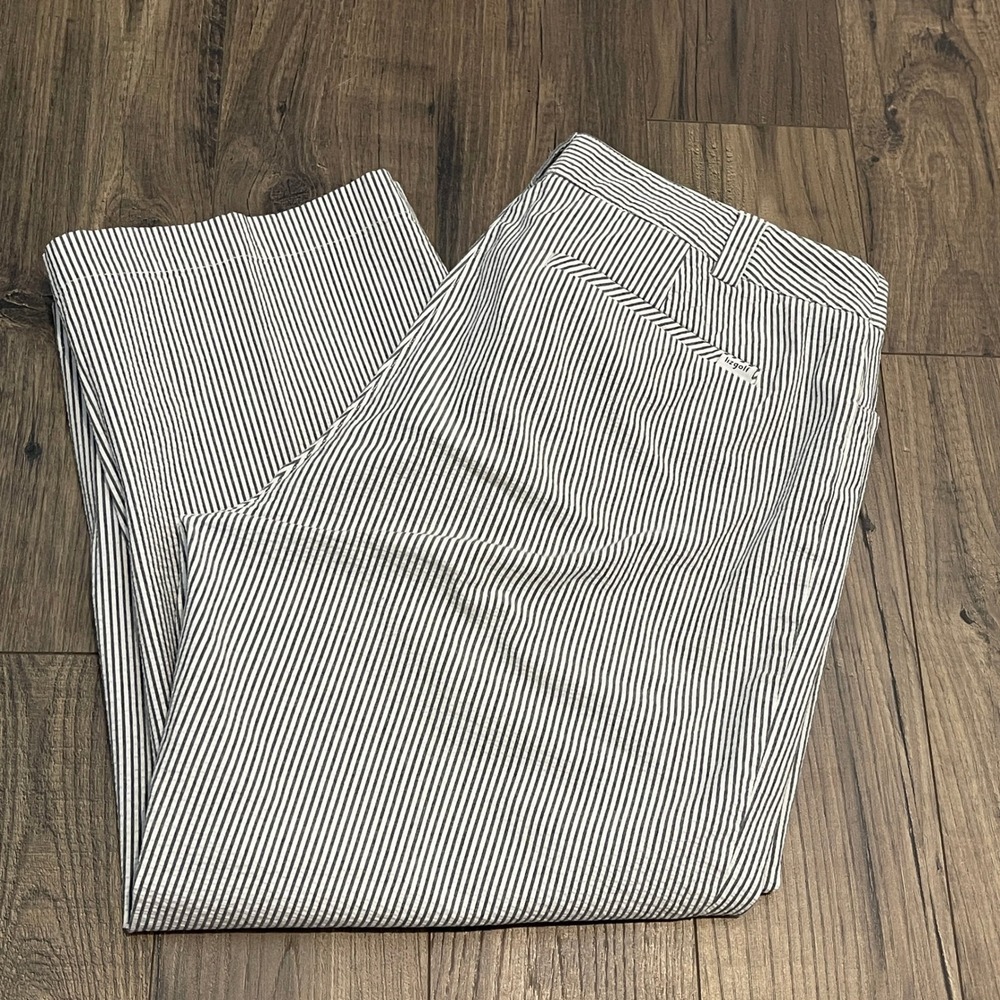 Lizgolf Audra Seersucker Crop Pant Navy Blue White Striped Women 12 Golf Trouser